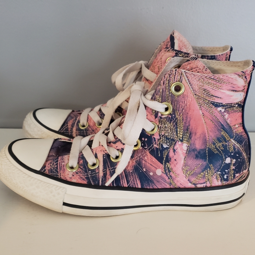 Converse satin gold feather print sneakers